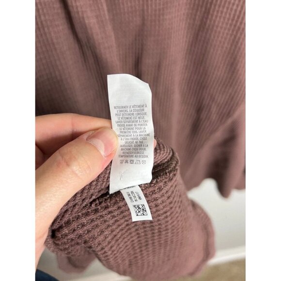 Aerie Waffle Knit Thermal Button Down Shirt Shacket Mauve Brown Large Women’s - Picture 5 of 6